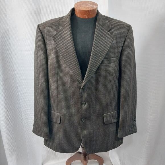 OSCAR DE LA RENTA! 100% WOOL BLACK, BURGUNDY, GREEN PLAID 3 BUTTON BLAZER!SZ 44R - Picture 2 of 11